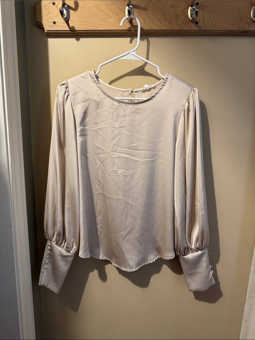 Silky Long-Sleeve Blouse in Cream